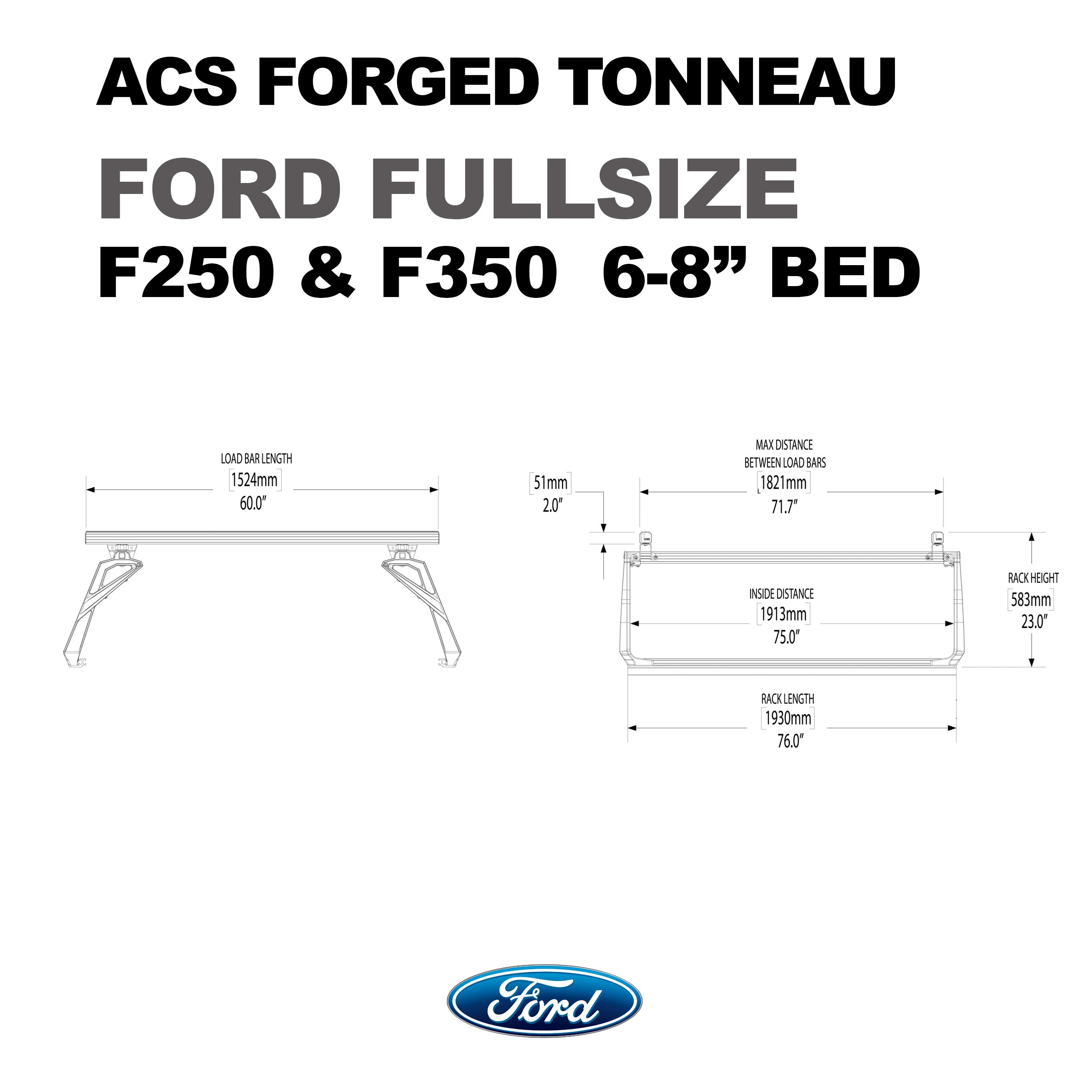 Leitner Designs ACS Forged Tonneau | 99-22 Ford F250-350 6'6" Bed Bed Rack Kit - Leitner Canada